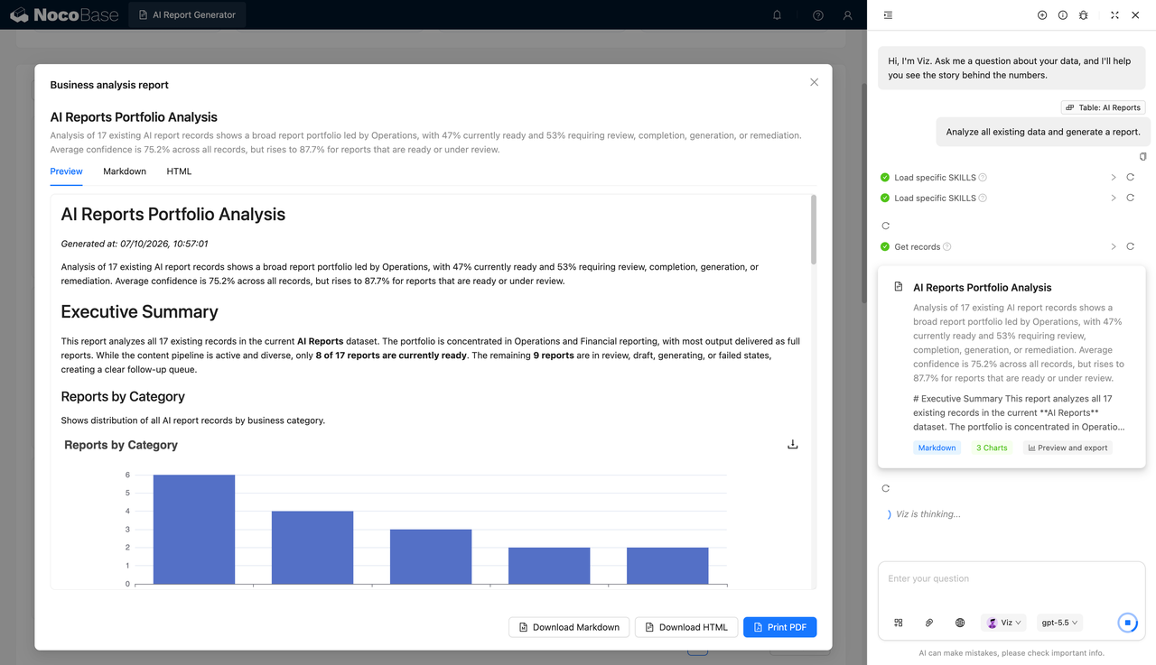 AI Report Generator analysis and export